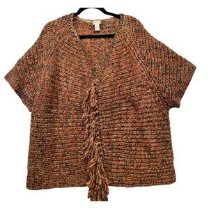 Chicos Womens  Knit Poncho Sweater Fringe Size 2 Medium Mixed-Color